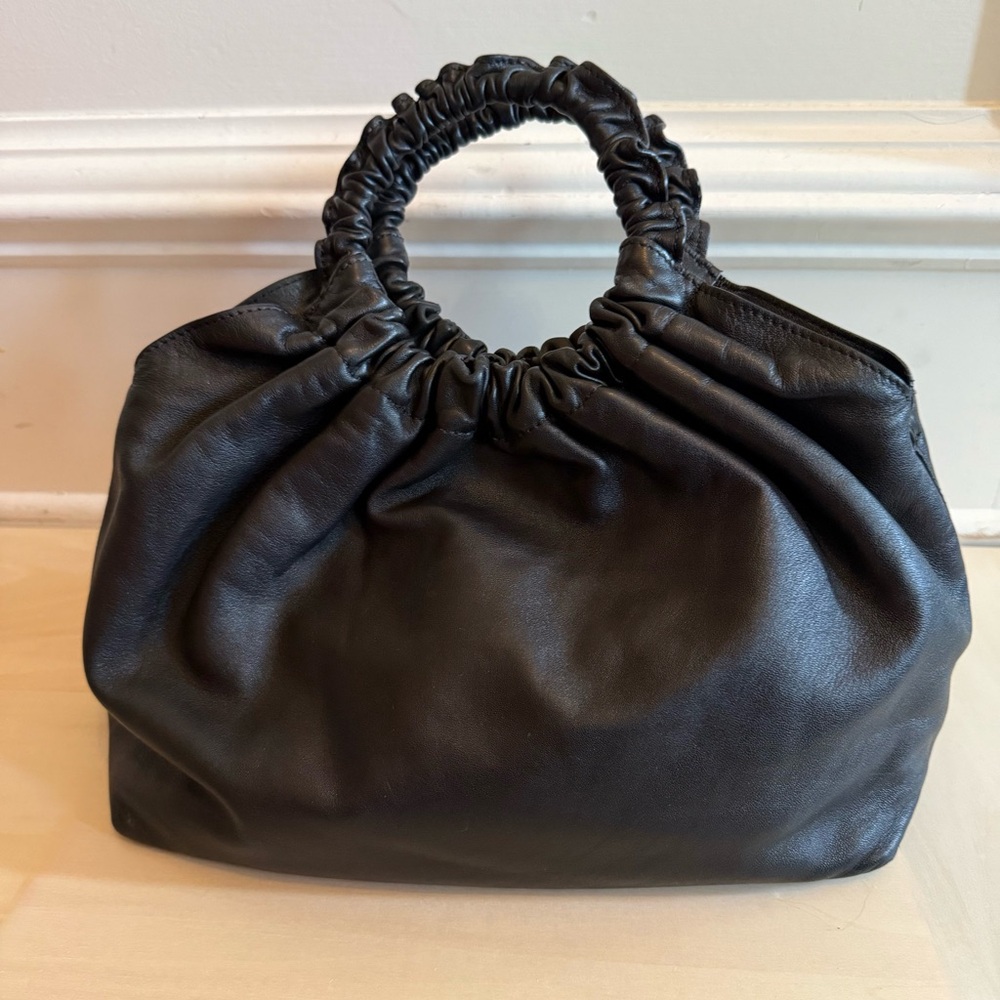 Authentic THE ROW Double Circle Medium Black Lambskin Bag